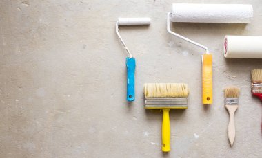 organize boşaltmak araçlar renk paleti boya fırça boya silindiri