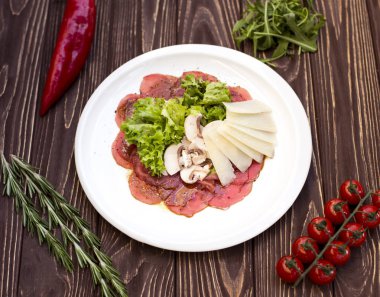 Carpaccio meze rustik arka plan tablo