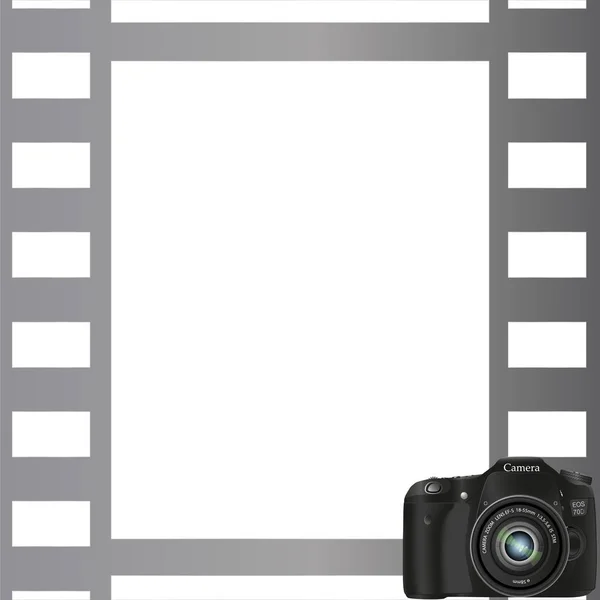 Grauer Fotorahmen mit Kamera in der unteren Ecke — Stockvektor