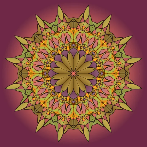 Mandala, okrągły ornament zielony wzór na tle liliowy, ele — Wektor stockowy