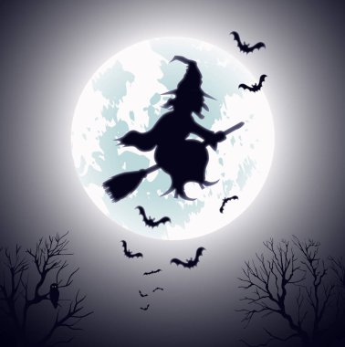 Süpürge sopası vektör şablonunda uçan cadı