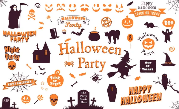 Set of halloween labels and elements. illustration template — Stock Vector