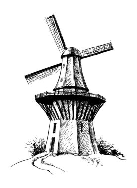 Elle çizilmiş kroki Mill vektör çizim