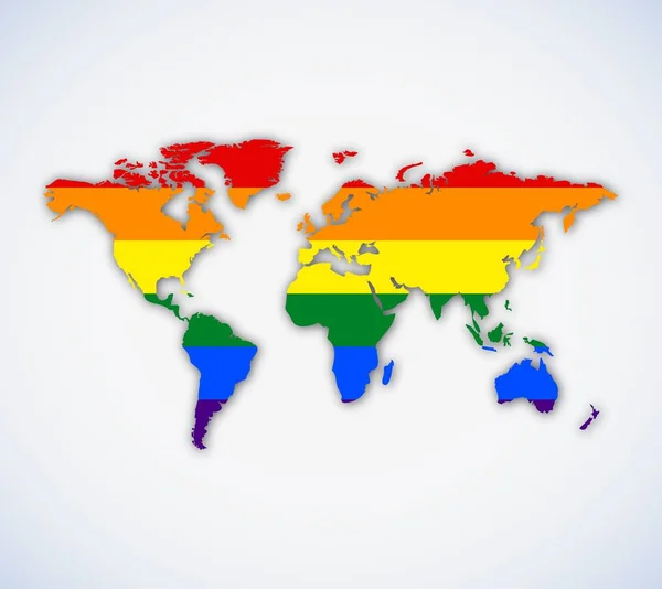 Bandera del Orgullo Arco Iris LGBT en una Forma de Mapa del Mundo . — Archivo Imágenes Vectoriales