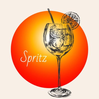 Spritz El Çekimi Yaz Kokteyl İçecek Vektörü İllüstrasyonu
