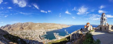 Panoramik Pothia Town, Kalymnos, Yunanistan