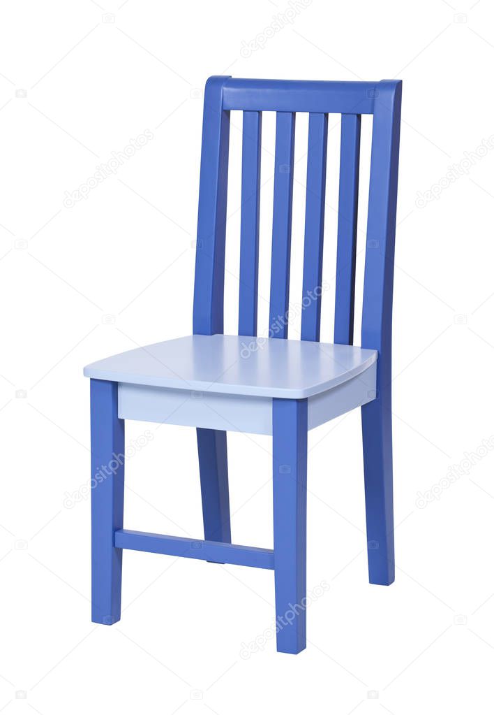Blue wooden chair isolated over white, with clipping path