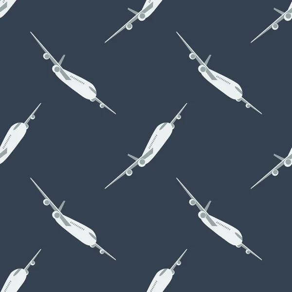 深蓝色背景中的无缝纹理图案飞机 — 图库矢量图片