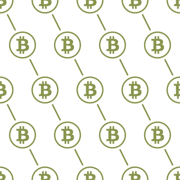 Bitcoin verde sobre fondo blanco textura de patrón sin costuras — Vector de stock