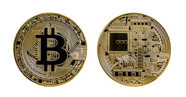 Beyaz arkaplanda izole edilmiş altın bitcoin