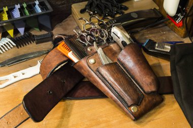 Kuaförlük araçları bir vintage tablo