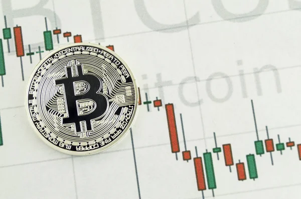 Bitcoin è un modo moderno di scambio e questa valuta crypto è un mezzo di pagamento conveniente nei mercati finanziari e web — Foto Stock