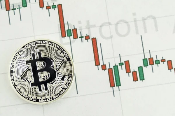 Bitcoin è un modo moderno di scambio e questa valuta crypto è un mezzo di pagamento conveniente nei mercati finanziari e web — Foto Stock