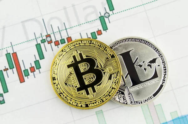 Bitcoin en litecoin is een moderne manier van uitwisseling en deze crypto valuta is een handige betaalmiddelen in de financiële en web markten — Stockfoto