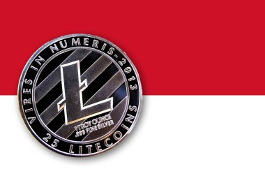 3D çizim sikke litecoin Monaco bayrağı üzerinde