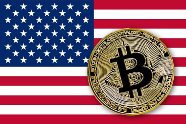 3D çizim sikke bitcoin ABD bayrağı