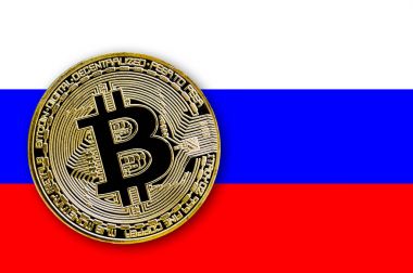 3D çizim sikke bitcoin Rusya bayrağı