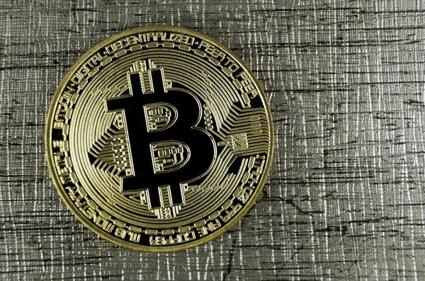 Bitcoin es una forma moderna de cambio y esta moneda criptográfica — Foto de Stock
