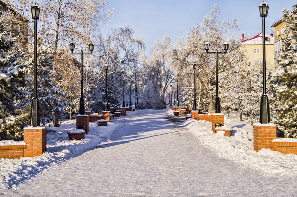 A small square with the Siberian city of Omsk in winter