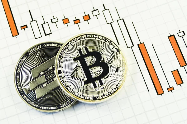 Bitcoin è un modo moderno di scambio e questa valuta crypto — Foto Stock