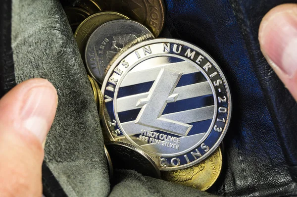 Litecoin ist eine moderne Art des Austauschs und diese Kryptowährung ist ein bequemes Zahlungsmittel auf den Finanz- und Webmärkten. — Stockbild Litecoin Ist Eine Moderne Art Des Austauschs Und Diese Kryptowährung — Stockfoto