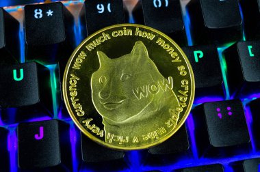 Renk kodlu klavyenin parola şifreli dogecoin yakın plan görüntüsü