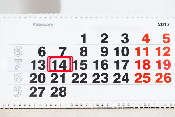 calendar with red mark on 14 February. Valentine\'s day concept