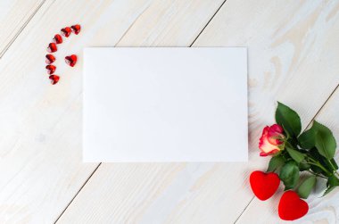 çiçek, kalp, şerit, Fla ahşap zemin üzerine boş kartı