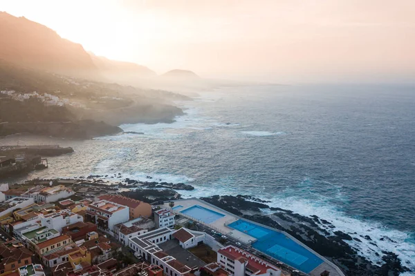 Sonnenuntergang Aus Der Luft Der Nähe Der Stadt Garachico Der — Stockfoto