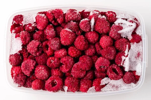 Bowl Refreshing Frozen Raspberries Covered Frosting Delicious Healthy Dessert Frozen — Stock Photo, Image