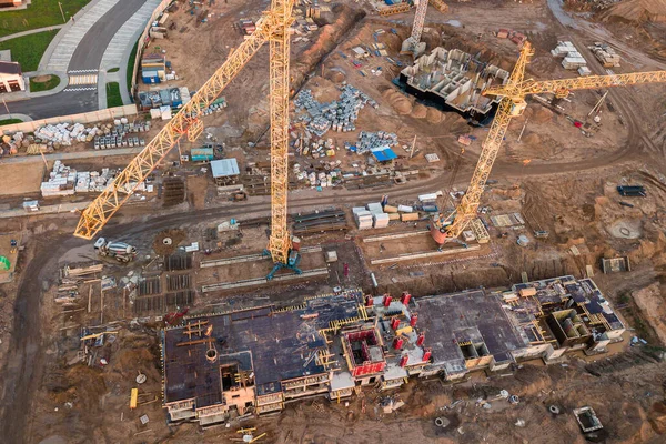 Vista Aérea Del Sitio Construcción Con Grúa Edificio —  Fotos de Stock