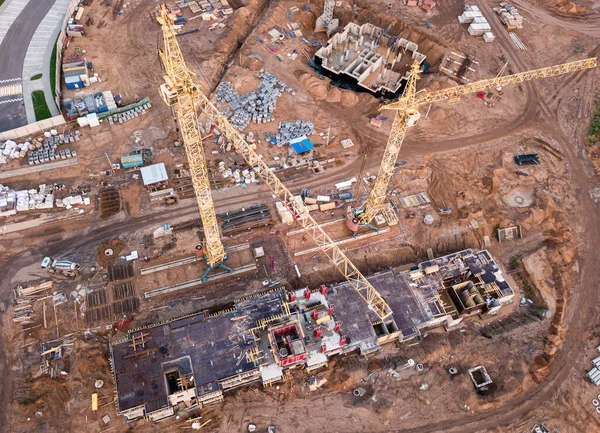 Vue Aérienne Chantier Avec Grue Bâtiment — Photo