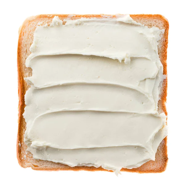 Поджаренный Хлеб Сливочным Сыром Белом Фоне Вид Сверху — стоковое фото