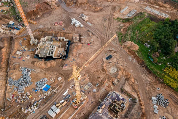 Vue Aérienne Chantier Avec Grue Bâtiment — Photo