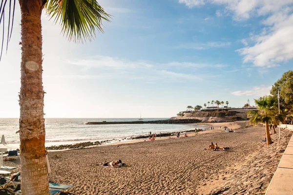 Leerer Strand Auf Teneriffa Pandemie Und Besuchsverbot Öffentlichen Orten Auf — Stockfoto