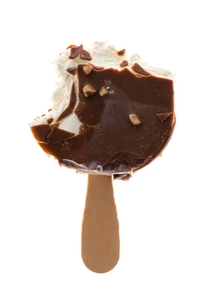Bitten Chocolate Vanilla Ice Cream Stick Isolated White Background — Stock Photo, Image