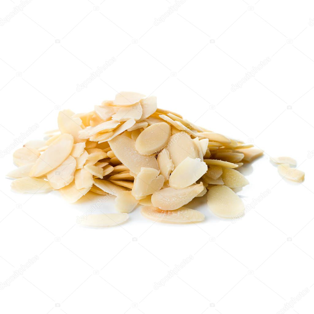 sliced almonds isolated over white background