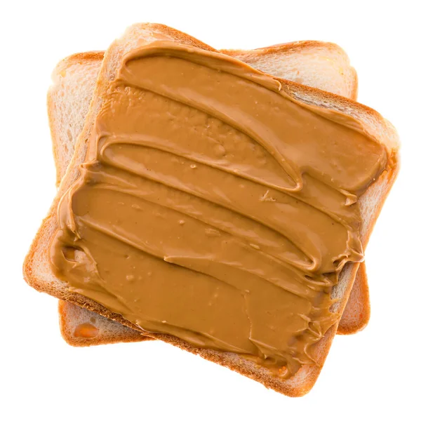Erdnussbutter Auf Toast Isoliert Erdnussbutter Auf Brot Auf Weißem Hintergrund — Stockfoto