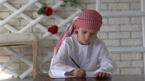 Petit garçon arabe étudiant à l'école — Video