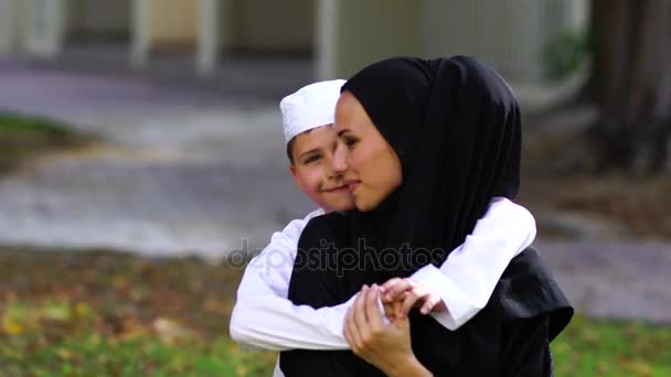 Arabic mother and son together having fun. — Stock Video