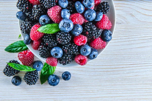 Various fresh summer berries,blueberries, raspberries and black berries. — Stock Photo, Image