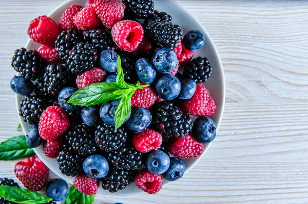 Various fresh summer berries,blueberries, raspberries and black berries. — Stock Photo, Image