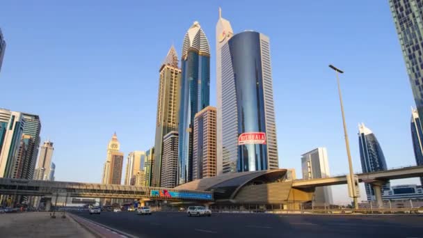 Dubai Uae Setember 2017 Pdowntown Dubai Towers Night Timelapse Вид — стоковое видео