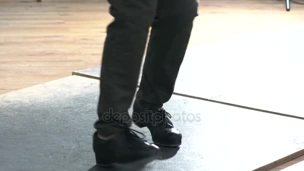 Young Dancer Tap Shoes Low Angle Shot Just Feet Legs — 비디오