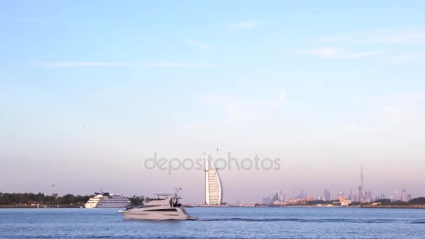 Dubai United Arab Emirates February 2017 Small Yacht Moving Alone — Stock Video