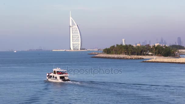 Dubai United Arab Emirates February 2017 Small Yacht Moving Alone — Stock Video