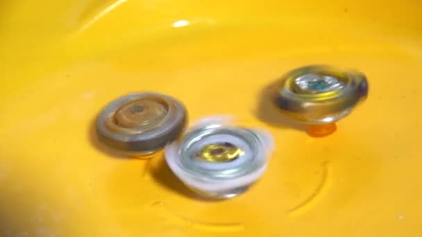 Collective Image Children Popular Toy Beyblade Battle Two Beyblade Arena — Stock Video