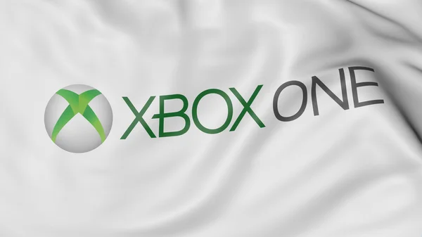 Tutup bendera melambai dengan logo Xbox One, render 3D — Stok Foto