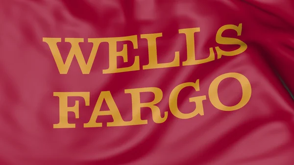 Крупним планом розмахуючи прапором з логотипом Wells Fargo, 3d-рендерінг — стокове фото