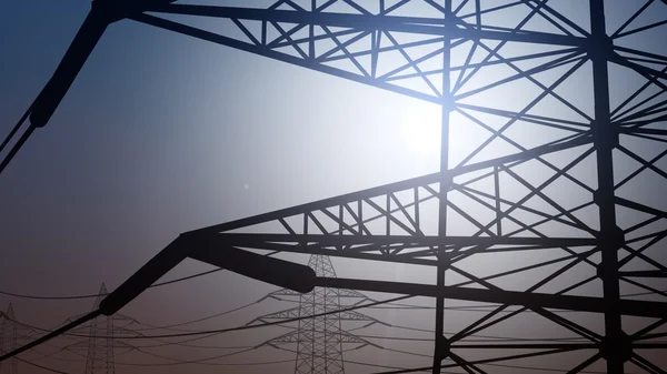 Simplified power line against clear sky, high altitude. 3D rendering — Stock Photo, Image